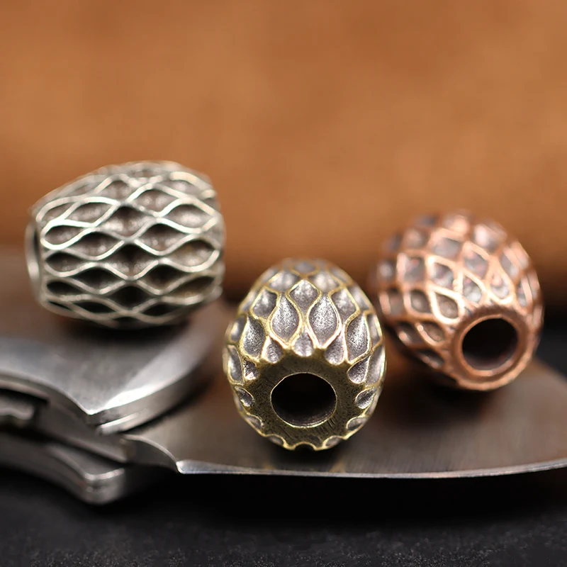 Geometric Pattern Barrel Shape Knife Bead Modern Simple Brass DIY EDC Outdoor Paracord Woven Lanyard Pendant Jewelry Accessories