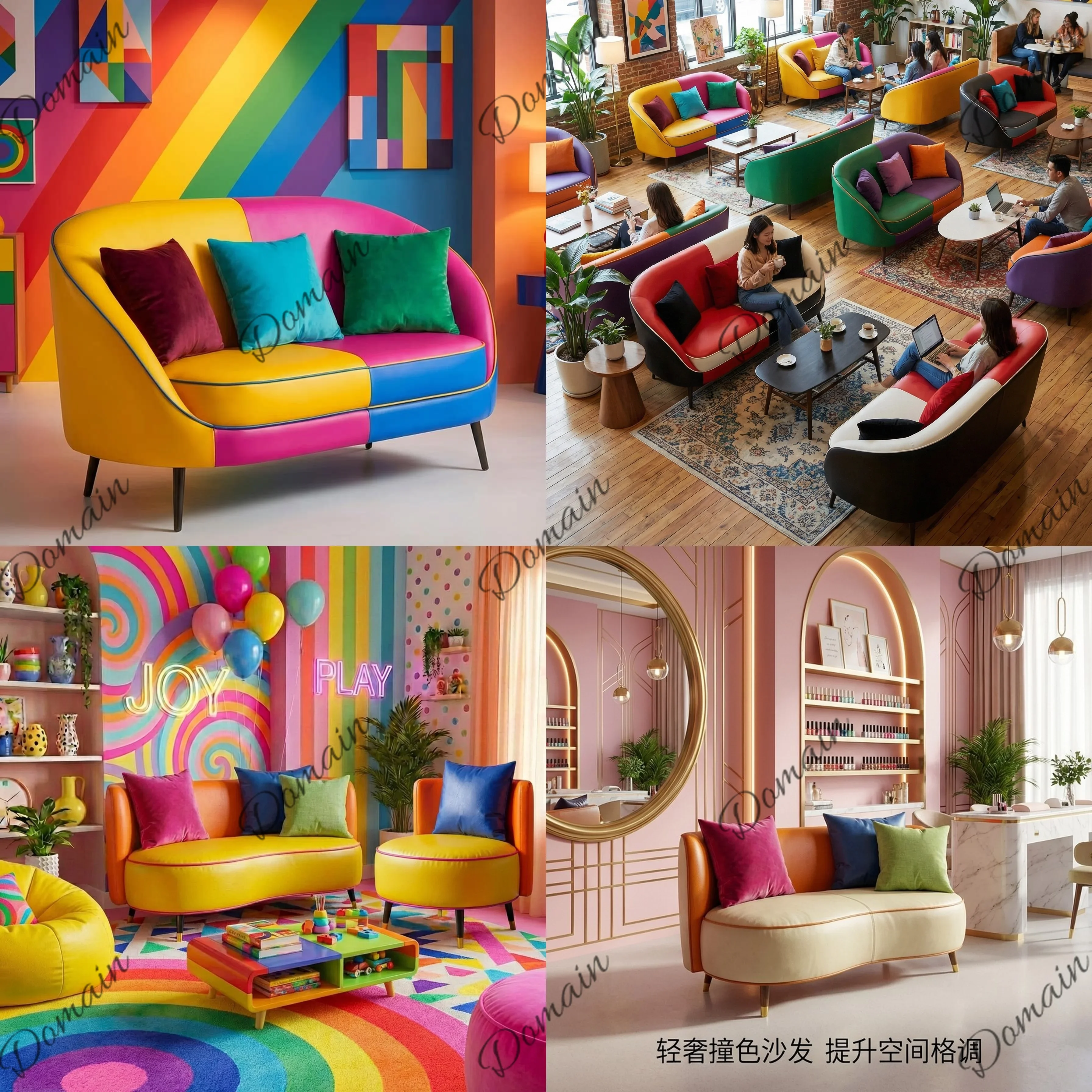 N81 Creative Color Block Leather Sofa Chair Dopamine Decor For Cafe Coffee Shop Lounge Seating