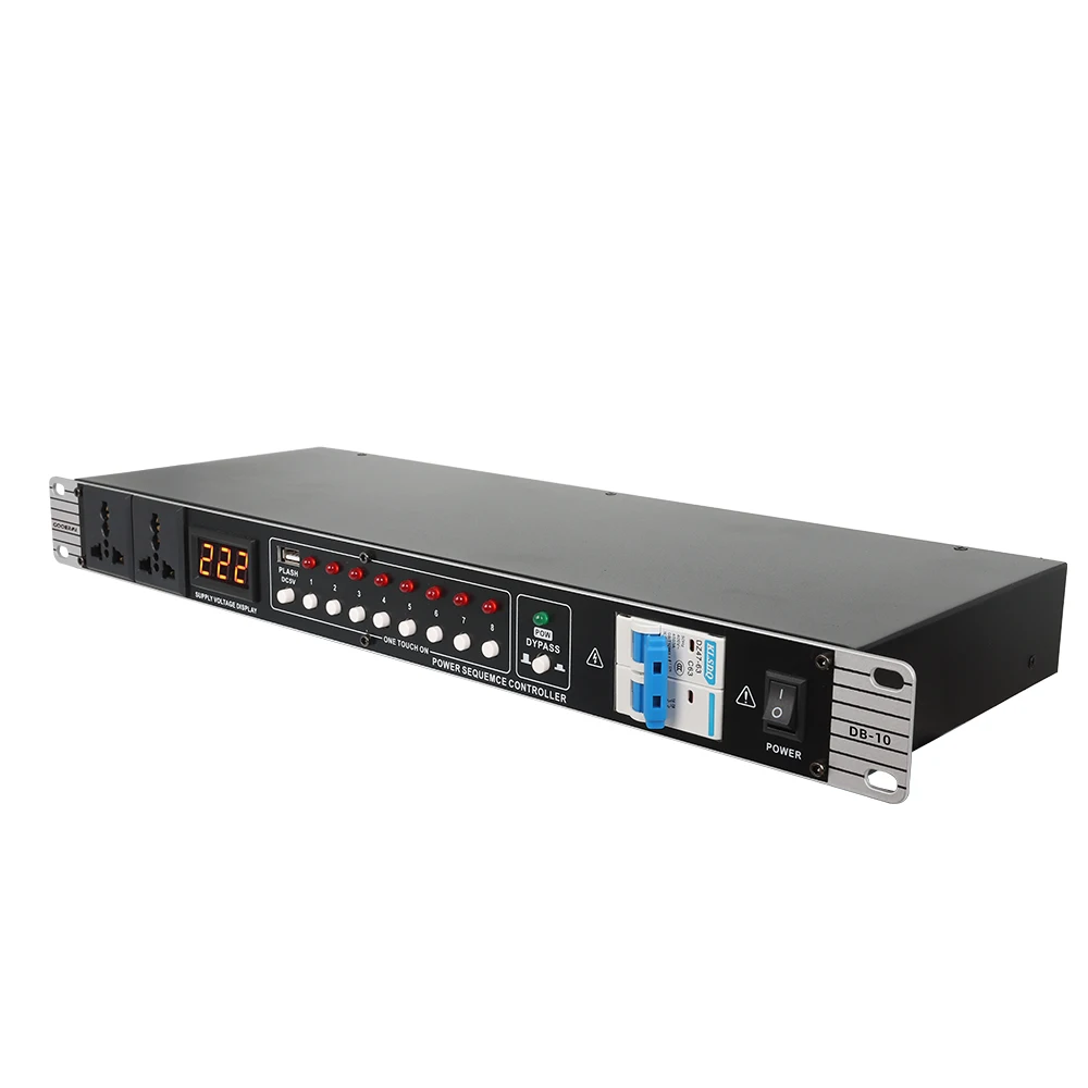 GOOERMI DB-10 جديد 10 منفذ وحدة تحكم تسلسل الطاقة مع مرشح 0.8 بوصة LED عرض وحدة تحكم عامل الطاقة التلقائي