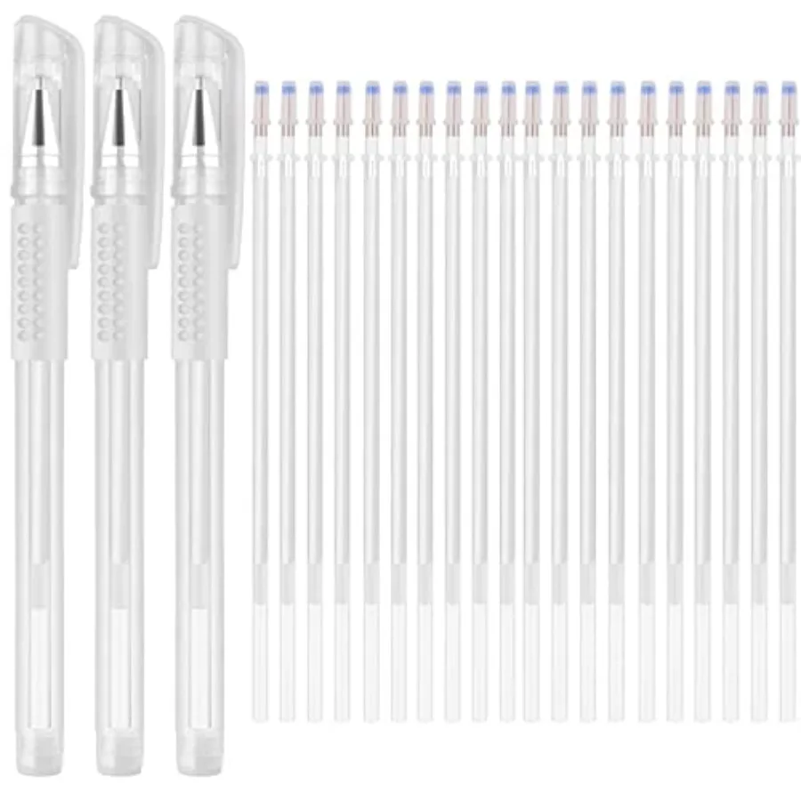 

Heat Erasable Fabric White Marking Pens with 20 Refills for Tailors Sewing and Quilting Dressmaking, White Heat Erase Pens of F