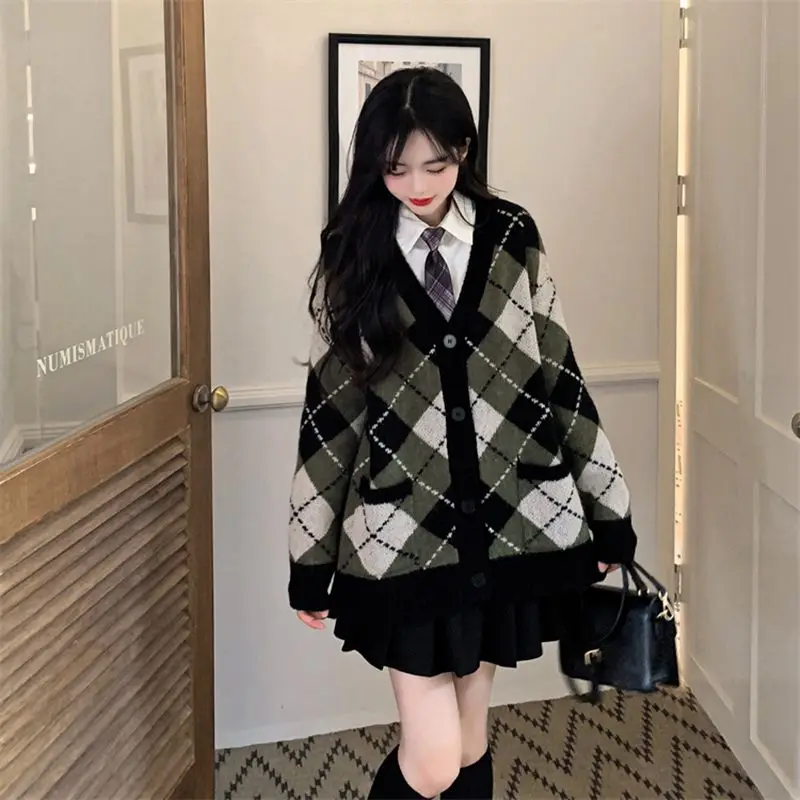 Women Autumn Winter Preppy Style Palid Sweater Cardigan Shirt with Tie Mini Pleated Skirts 3 Piece Set Knit Coat Top Skirt Suits