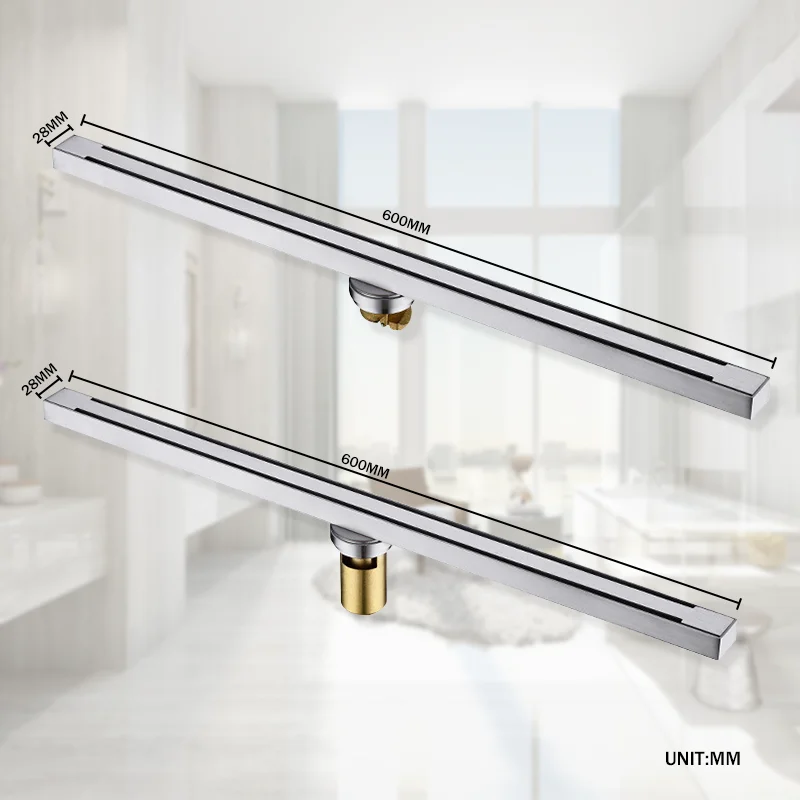 Imagem -02 - Long Strip Floor Drain para o Banheiro Filtro de Cabelo Anti-odor Dreno Preto Ouro Cinza Escovado Telha Insert Varanda Aço Inoxidável