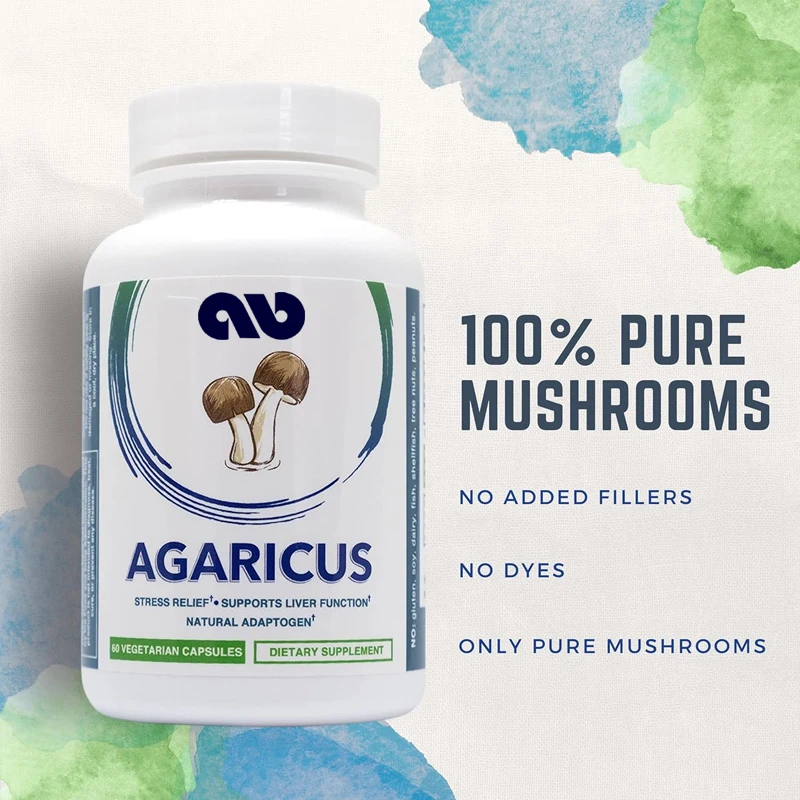 

Agaricus mushroom extract supplement, 60 capsules, relieves stress, supports liver and immune function