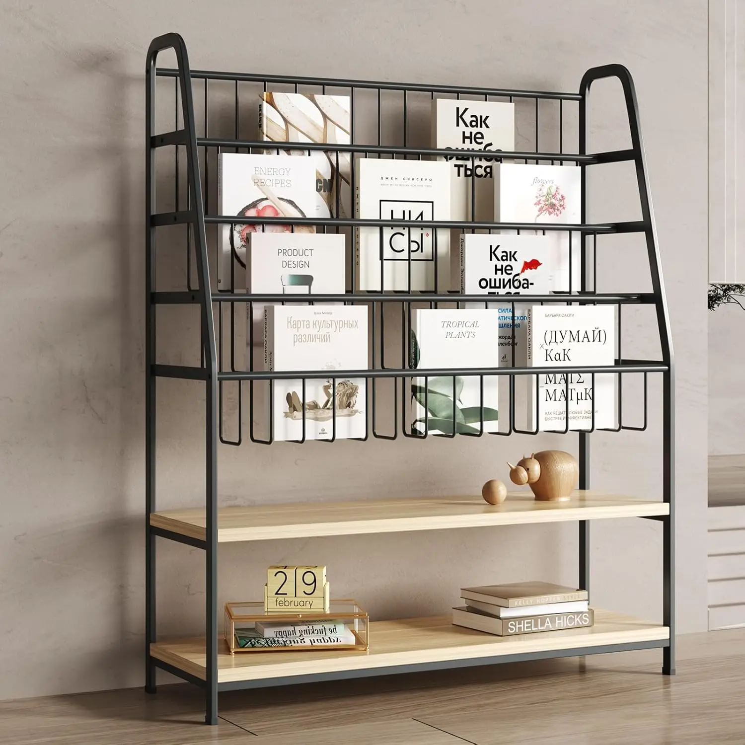 

Metal Display Shelf with 2 Shelves for Books, DVDs, Vinyl Records & Magazines - Black, 31.5"