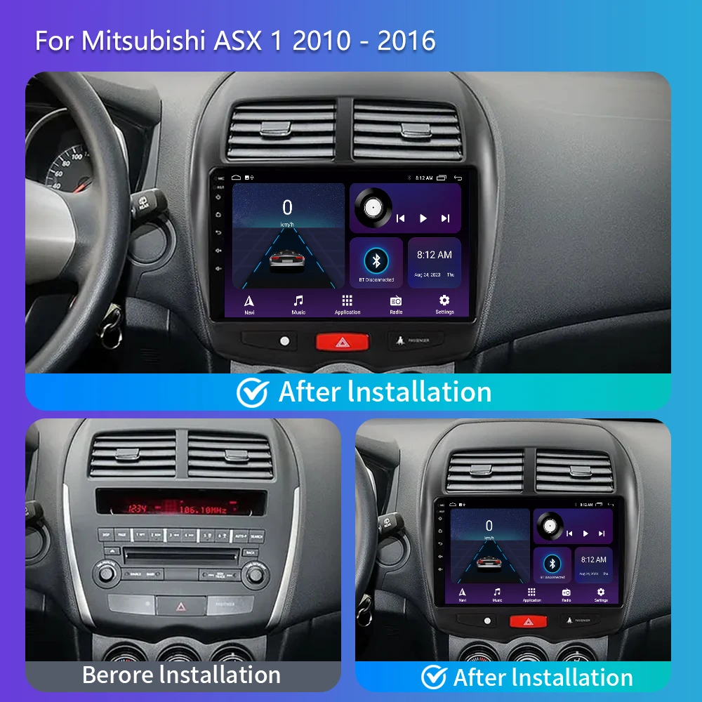 2 Din Carplay Android 13 For Mitsubishi ASX 1 2010 - 2016 Car Radio Multimedia Video Player Navigation GPS 4G Head Unit WIFI DVD