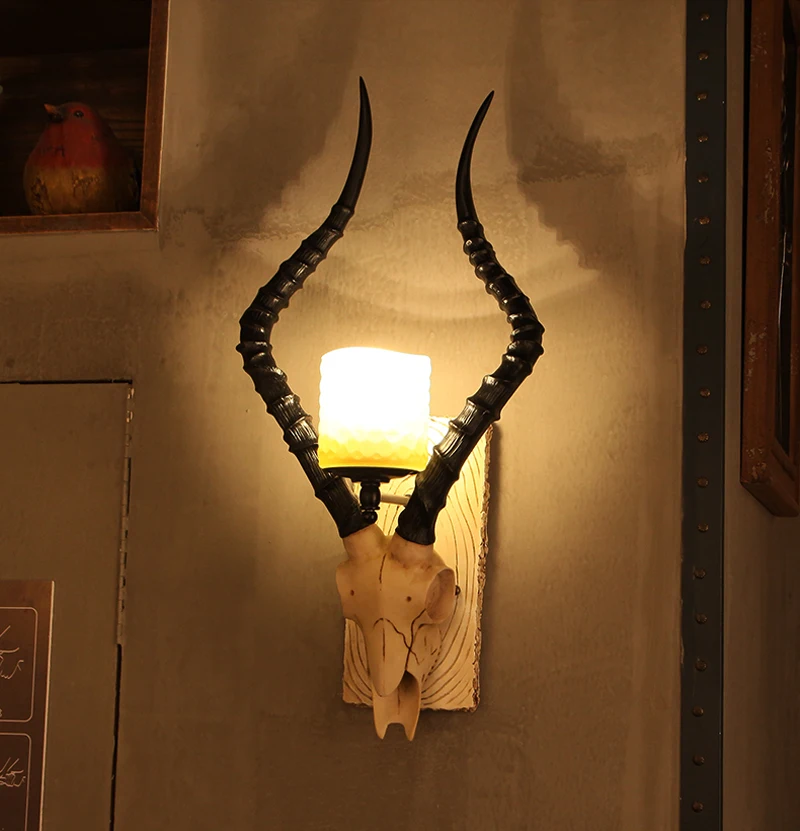 Art Resin sheep horn Wall Lamp Hotel project deco Industrial wall Sconce Living Room Bedroom Bar Club LED Wall Fixture lighting