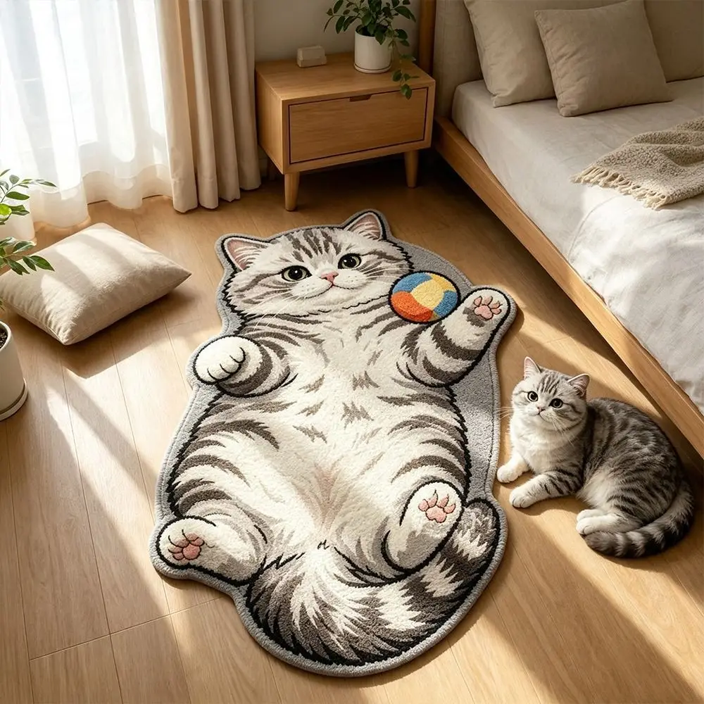 Cute Simulated Kitten Cat-Shaped Area Rug Anti-fouling Non-Slip Cartoon Carpet Easy to Clean Soft Home Decor Carpet Living Rooms