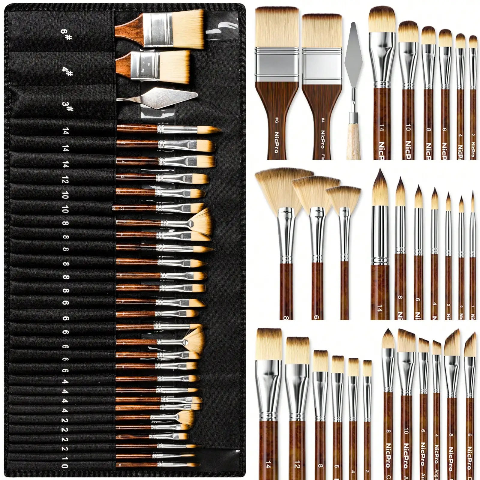 

Paint Brush Set – 30pcs Professional Brushes with Spatula for Acrylic, Oil & Watercolor Art