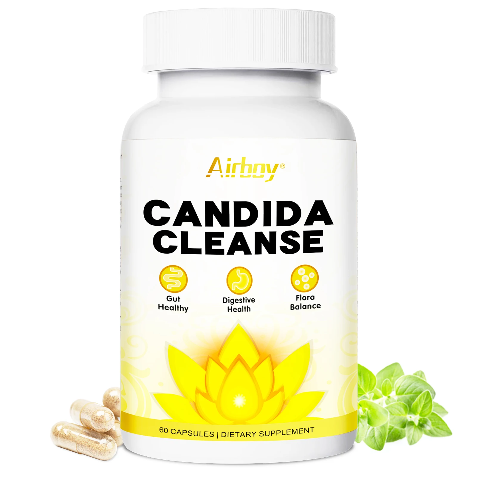 

Natural Candida Cleanse Supplement, 60 Capsules, Gut Health Support, Colon Detox Formula