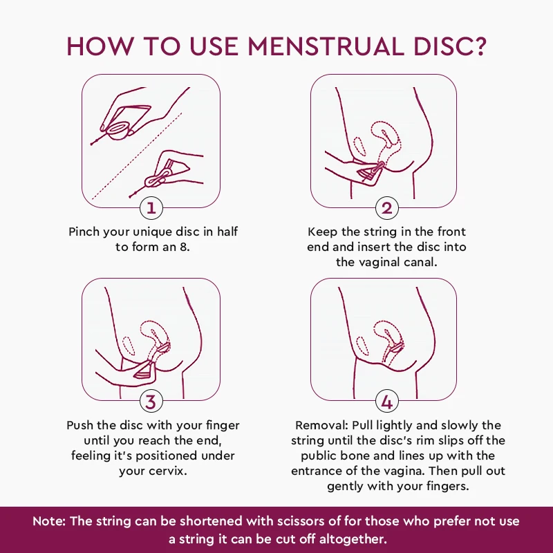 ผู้หญิงประจําเดือนแผ่น Removal String ซิลิโคนเกรดทางการแพทย์สูง Cervix Period Disk Disco Menstruales Mujer