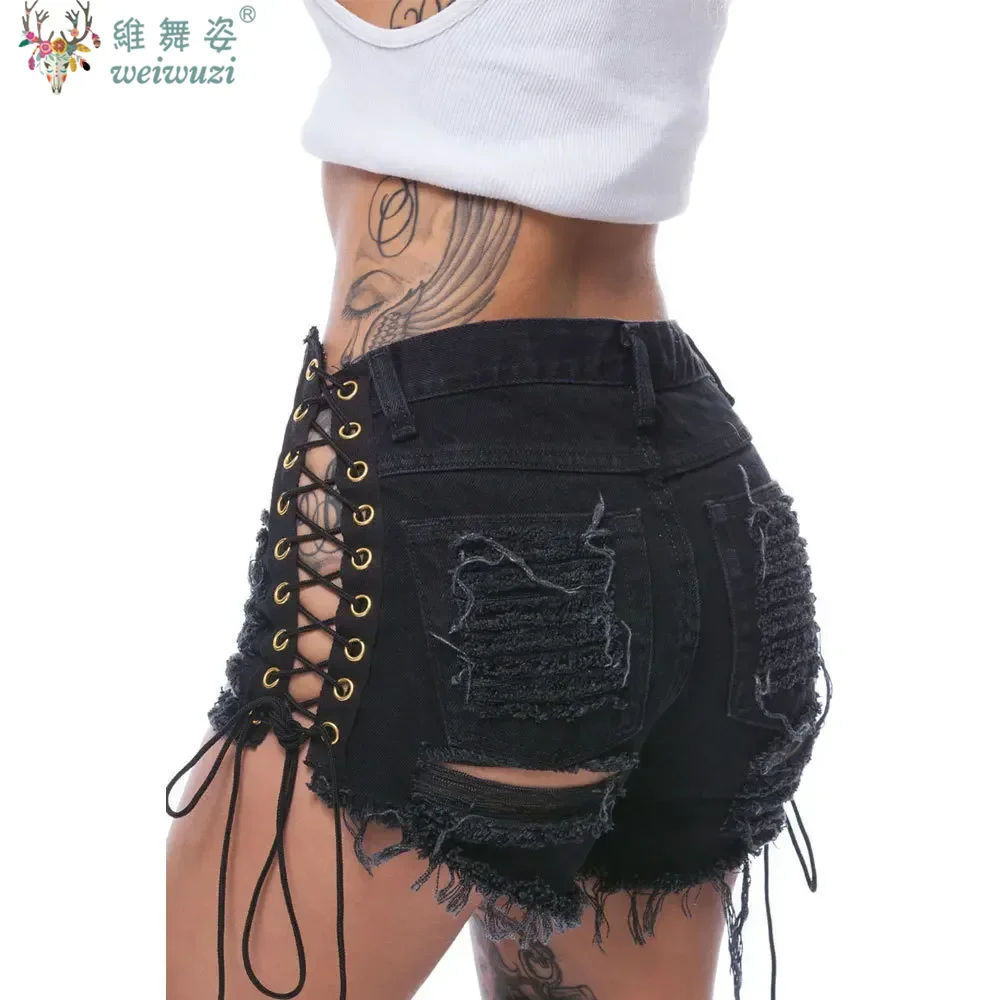 Women's Jeans Lace Up Hollow-out Beach Party Denim Shorts Y2k Sexy Nightclub DJ Pole Dance DS LowWaist Shorts Slim Fit Hot Pants - Image 2