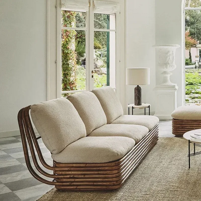 

The same rattan sofa three-person wind living room casual reclining rattan sofa