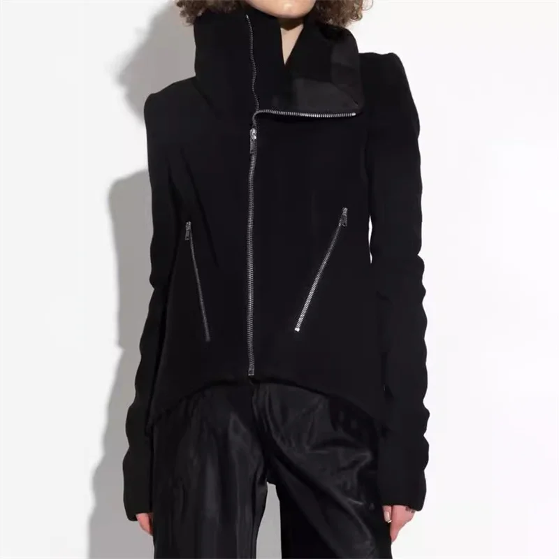 

Women's jacket 2025 winter new Zipper slim fit high neck motorcycle jacket High quality wool blend women's coat y2k outerwears