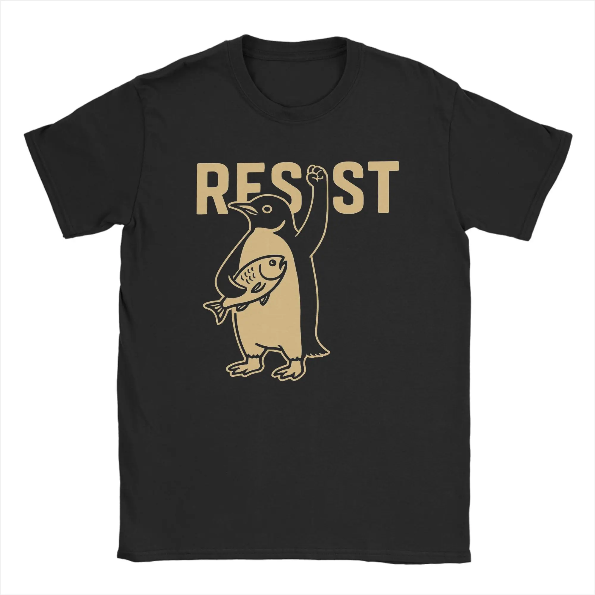 

Resist Gold Penguin Activism T-Shirts for Men Casual 100% Cotton Tees Crew Neck Short Sleeve T Shirt Plus Size Clothes
