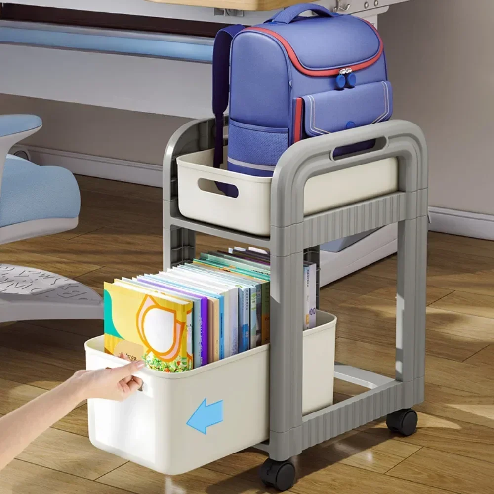 Bookshelf Movable Trolley Students School Bags Trolley Multi-Layer Drawer Style Storage Rack Under-Table Wheeled Snack Storage