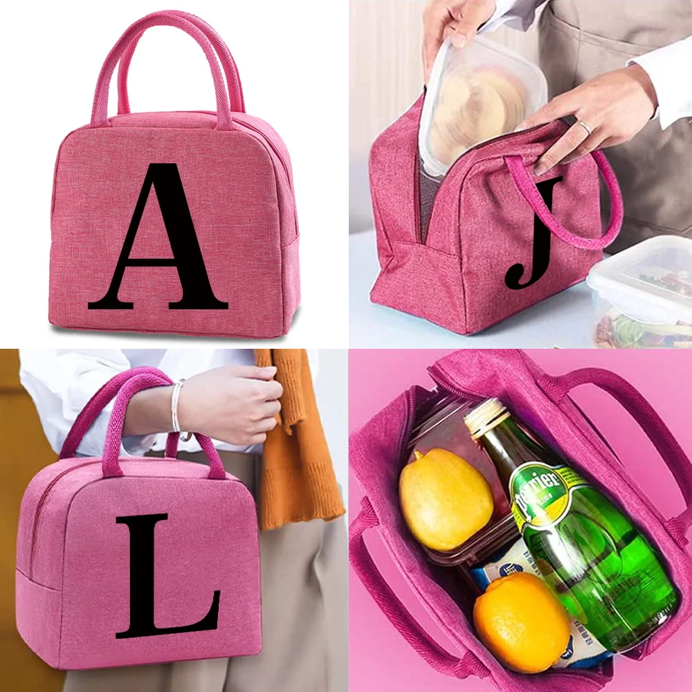 

Portable Cooler Bag Ice Pack Lunch Box Insulated Thermal Food Picnic Bag Pouch for Kid Children Bags Gift Black Letter Pattern