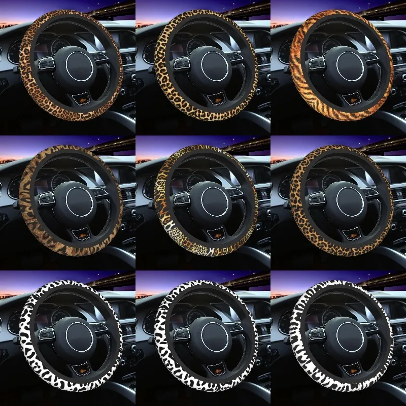 Cheetah Leopard Skin Print Steering Wheel Covers Universal 14.5-15 Inch Steering Wheel Protector Fit for SUV Car Accessories