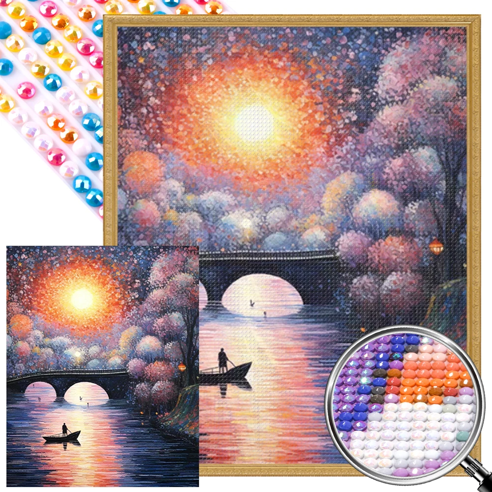 

5D Diamond Painting DIY Full Round Drill Partial AB Diamond Painting Kits Bridge Sunset Water Diamond Art Paintings