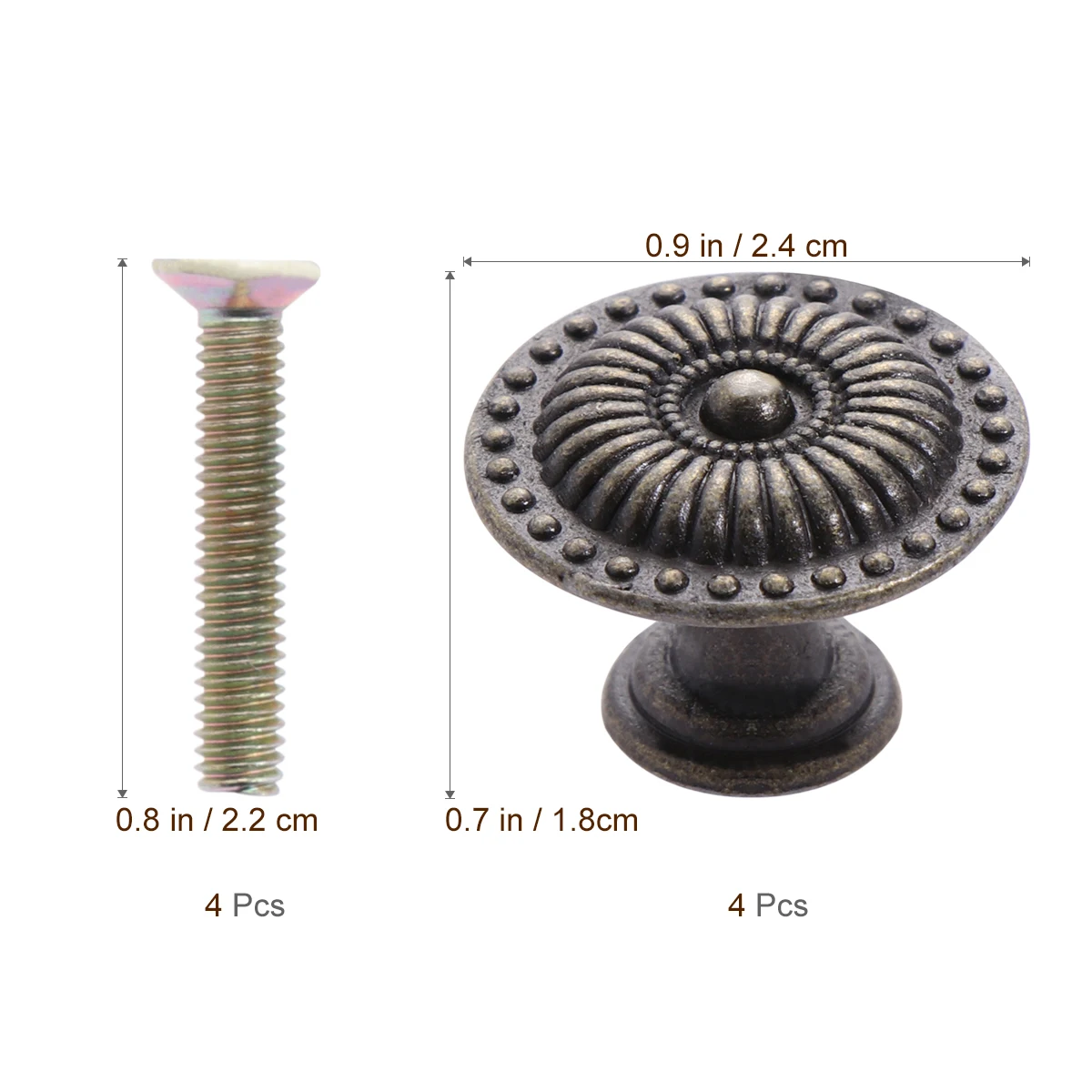 

4pcs Vintage Zinc Alloy Cabinet Knobs Retro Drawer Pull Handles for Wardrobe Chest Home Decor Bronze Style Hardware