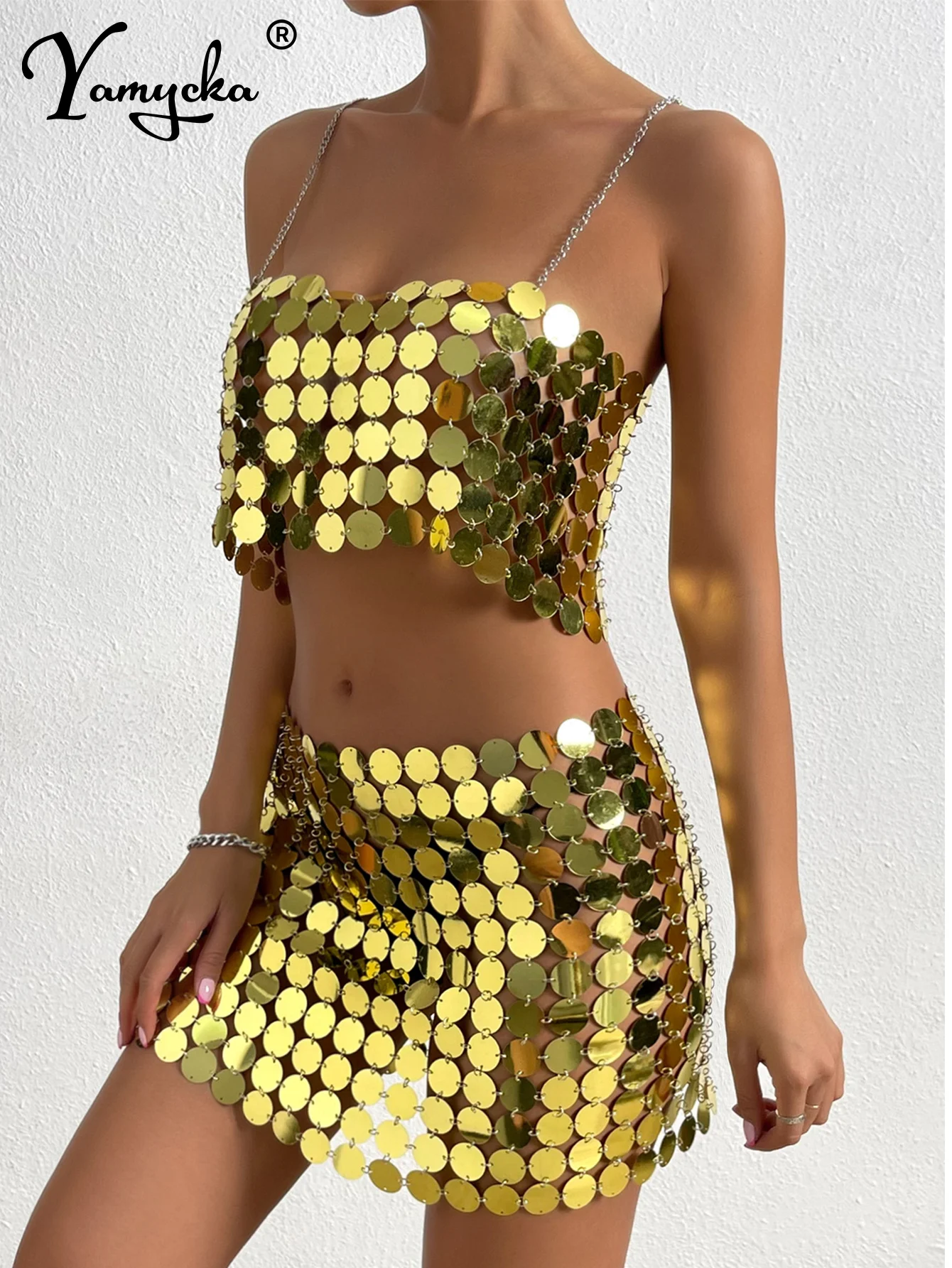 

Sexy backless metal sequin slip summer dress woman 2025 glitter club beach dress sets see through mini birthday dress vestidos