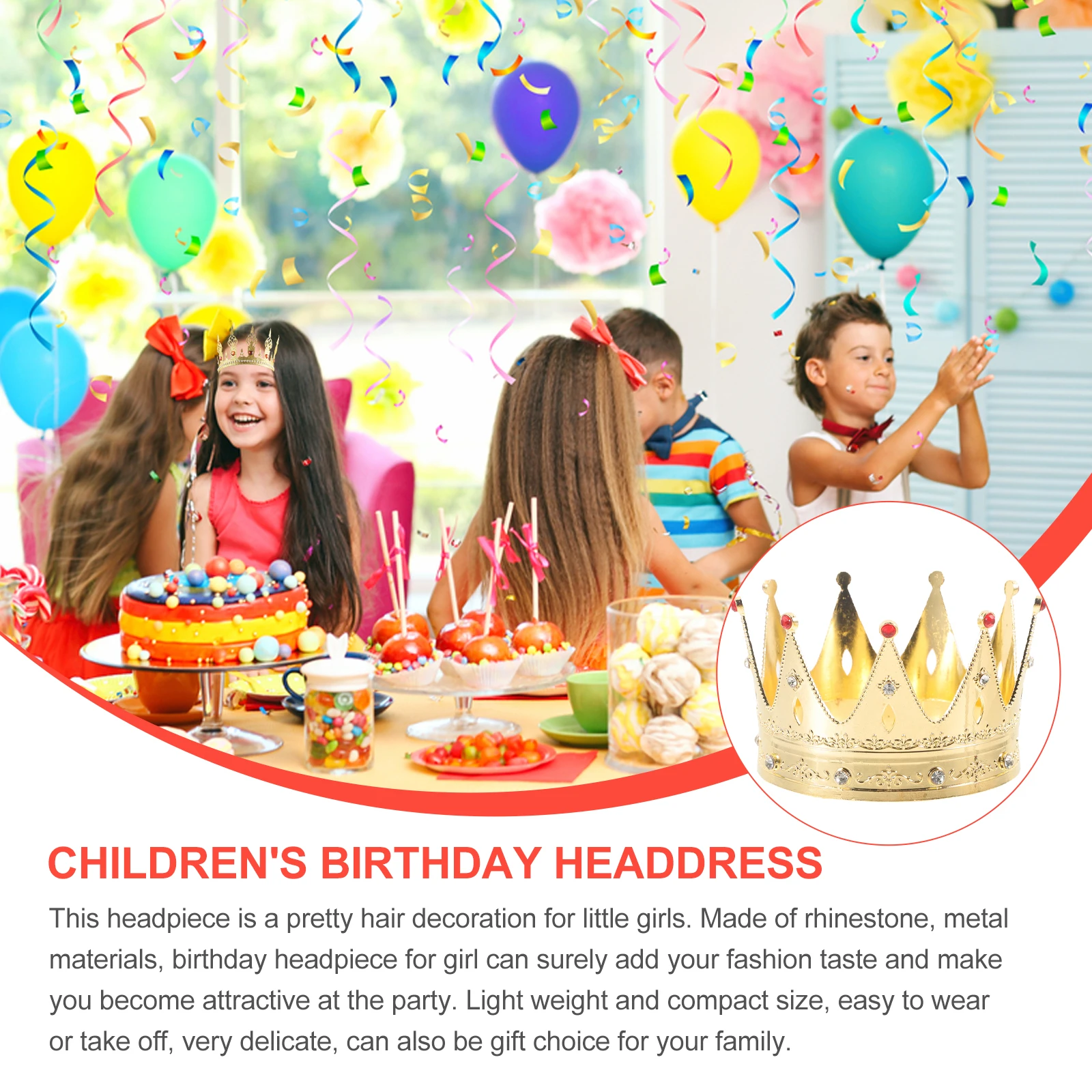 

Luxury Birthday Crown Headpiece For Little Girl Party Decorative Cosplay Crown Lightweight Charming Fade Resistant