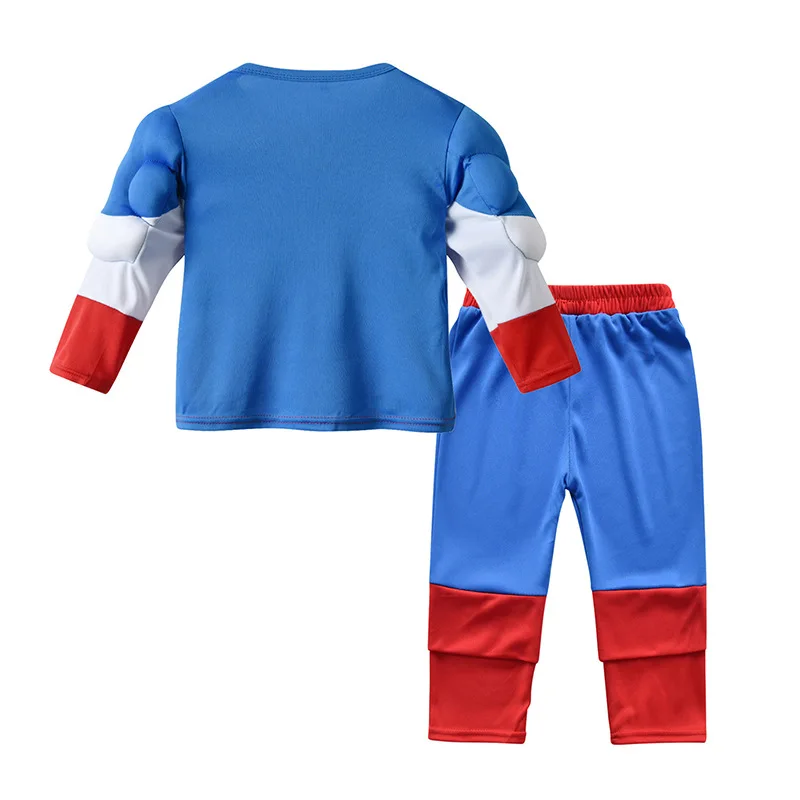 Kids Captain America Cosplay Costume Party Christmas Muscle suit Captain America Children's Suit Boys Girls  Tops Pants Set image 2