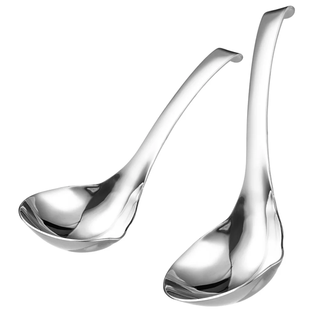 

2 Pcs Stainless Steel Spoon Soup Serving Spoons with Hook Mealtime Convenient Ladle