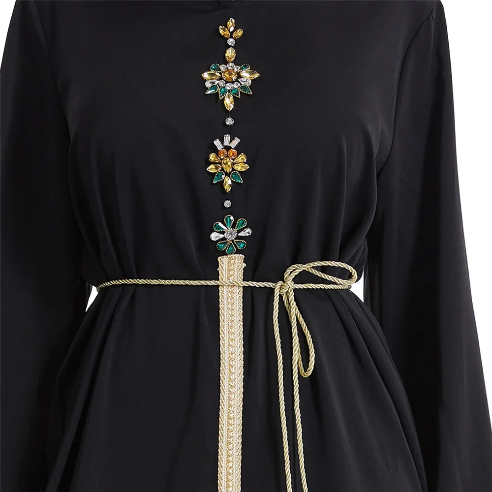 

Diamonds Hooded Abaya Women Muslim Dress Islamic Jalabiya Split Hem Moroccan Caftan Eid Ramadan Kaftan Party Gown Robe Djellaba