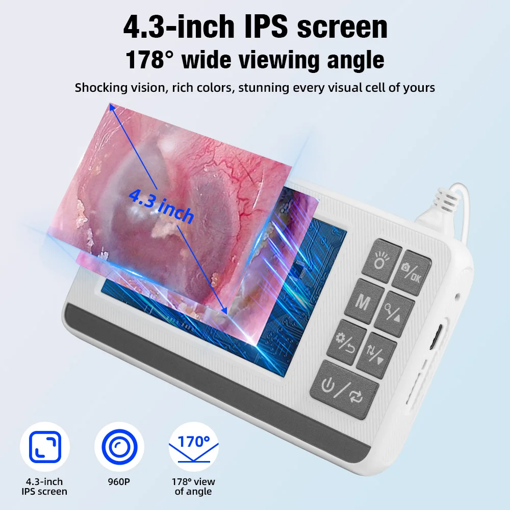 FUERS Ear Endoscope Camera 4.3 Inch Full Color LCD Screen Ear Scope Otoscope with Light Ear Camera with Ear Wax Removal Tools