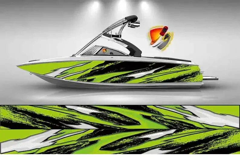 Bright Yellow and Black Modern Lines Graphic Vinyl Boat Wrap Decal Fishing Pontoon Sportsman Console Bowriders Deck Boat Watercr