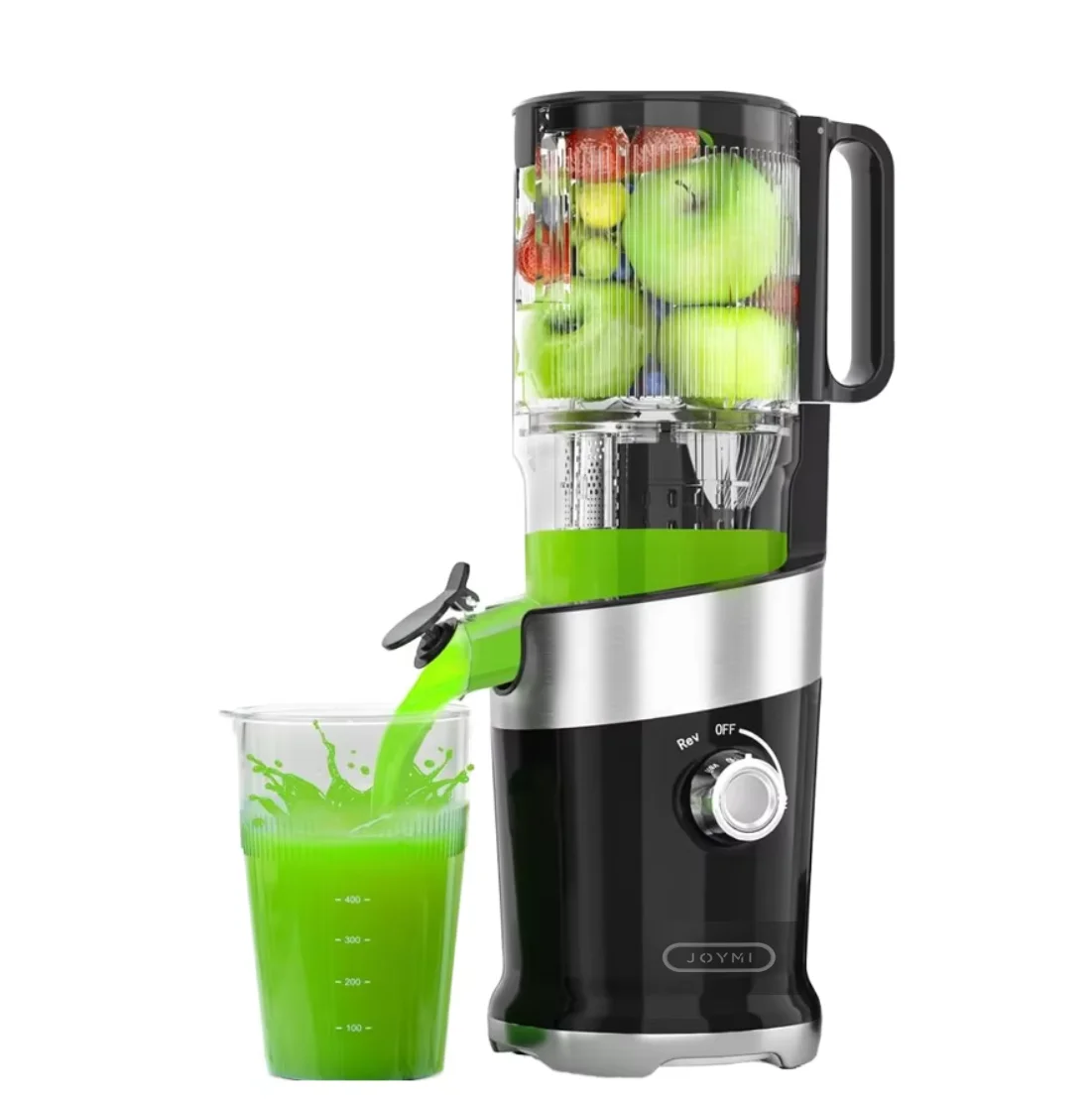 

JOYMI wide mouth cold press juicer easy to clean high juice yield whole fruit and vegetables black household