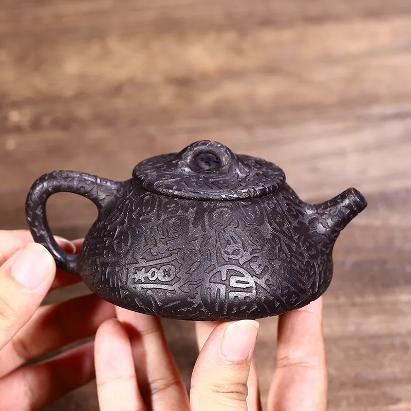 Drop-Shipping Yixing Pure Handmade Raw Ore Purple Clay Teapot With Engraved Designs High-End Tea Set