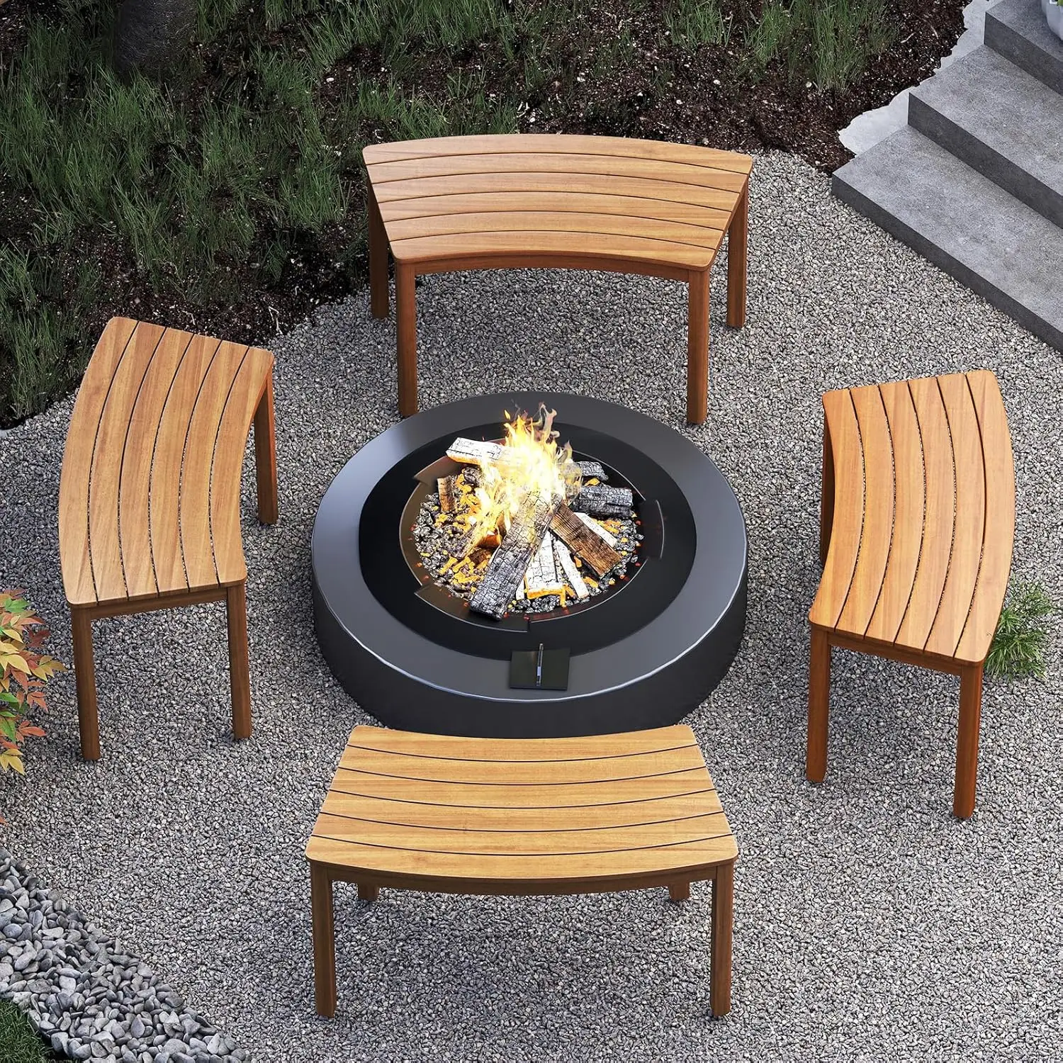 

Outdoor Curved Bench Set of 4, Patio Garden Backless Fire Pit Bench with 1600 lbs Weight Capacity,, Customized