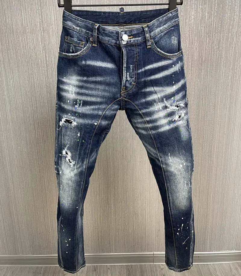 New Fashion BRAND D2 New Design Men Jeans Denim Pants Hole skinny Pencil Trousers Buttons Blue Dsq Biker JENAS For Men