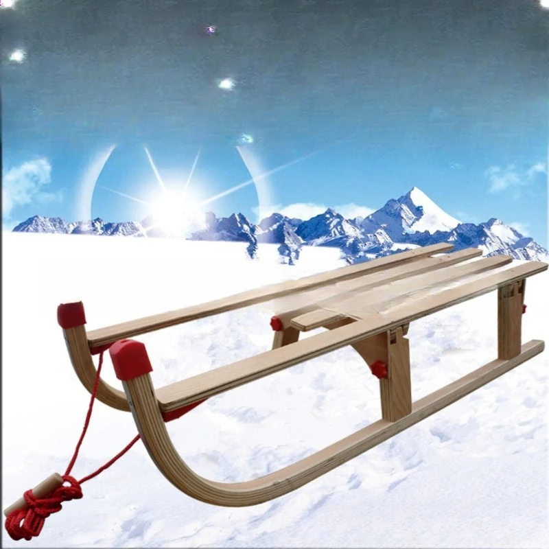 Wooden children's sledges, folding sledges, ski supplies, snowboards, plows