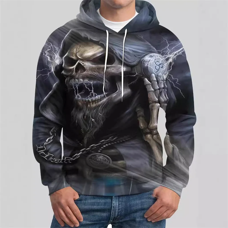 Horror Skull Pattern Men's Hoodies Autumn Winter Long Sleeve 3D Skeleton Print Terror Street Sweatshirt 6XL Big Size Casual Tops