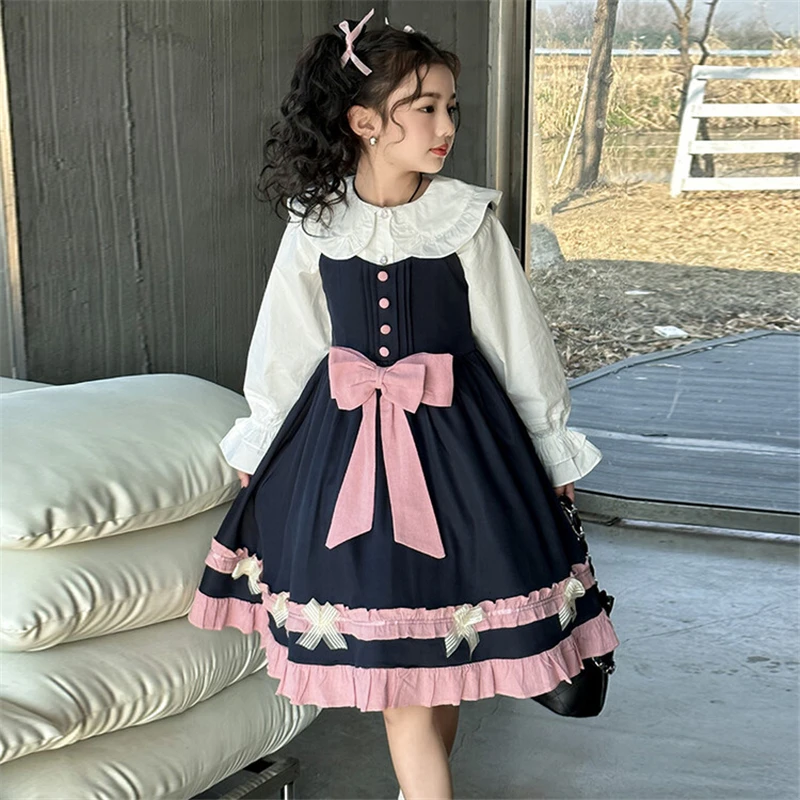 Vestido Lolita de Manga Longa Estilo Princesa para Meninas, Tamanhos Médio a Grande, Saia Princesa Fluffy Fashionável para Me...