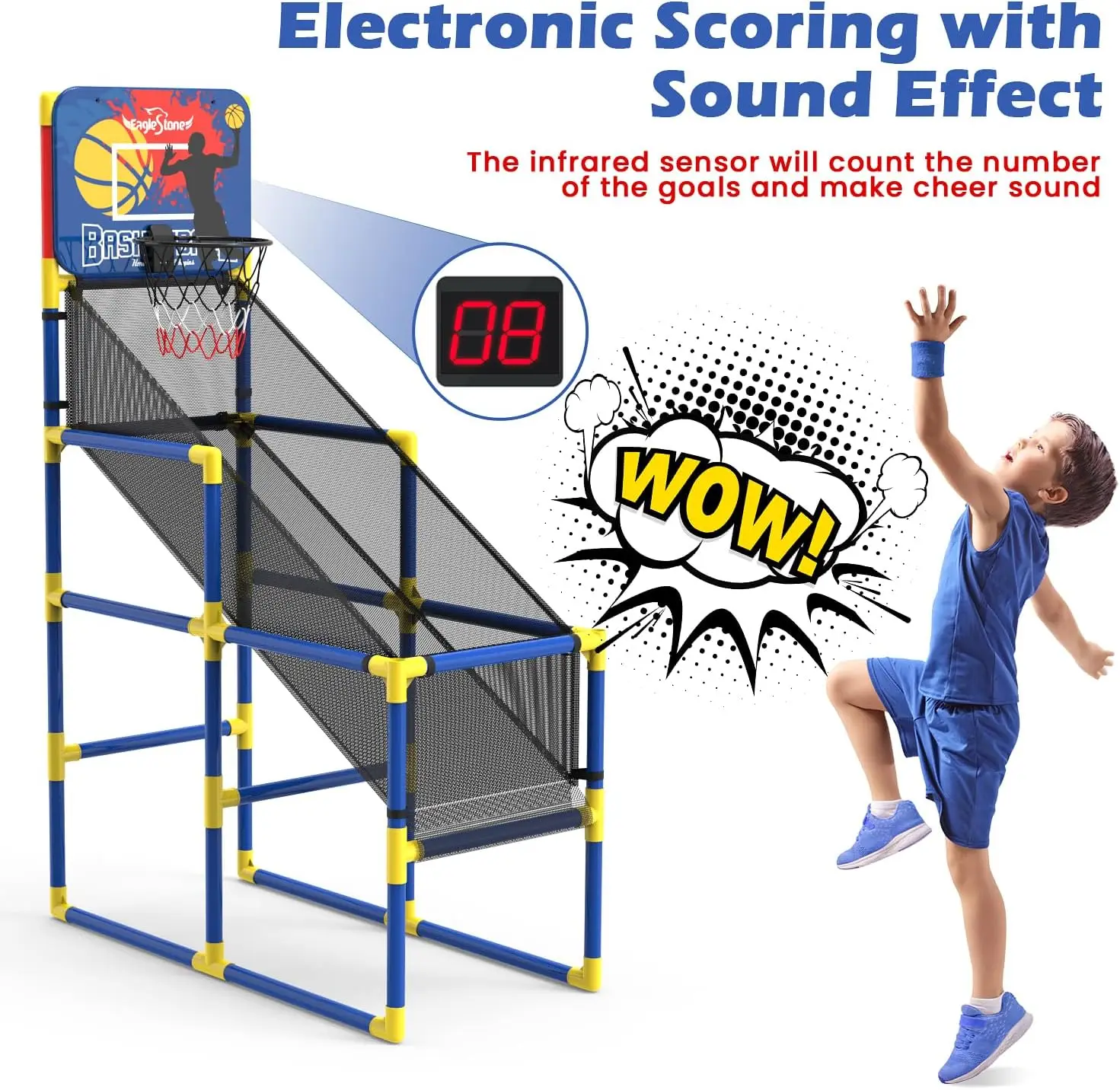 EagleStone ES57 Kids Basketball Arcade Game, Electronic Scoreboard, Cheer Sound, 4 Balls, Indoor/Outdoor, Ages 3-12, Gift