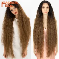 FASHION IDOL, pelucas frontales de encaje súper largas de 42 pulgadas/105cm, pelucas sintéticas de pelo rizado ondulado con agua para mujeres, pelucas rubias ombré para Cosplay