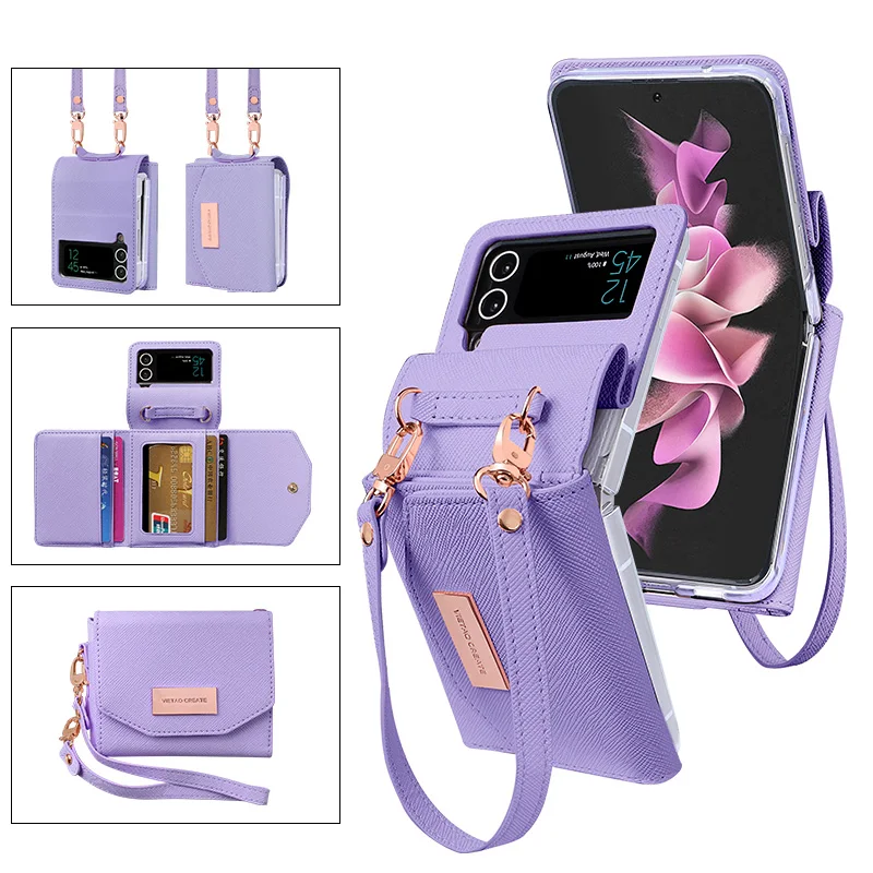 

Женский кожаный чехол-кошелек Vietao-Girls для мобильного телефона, подходит для Samsung Galaxy Z Flip 4 3, чехол с ремешком на руку, чехол Z Flip 3 Flip 4