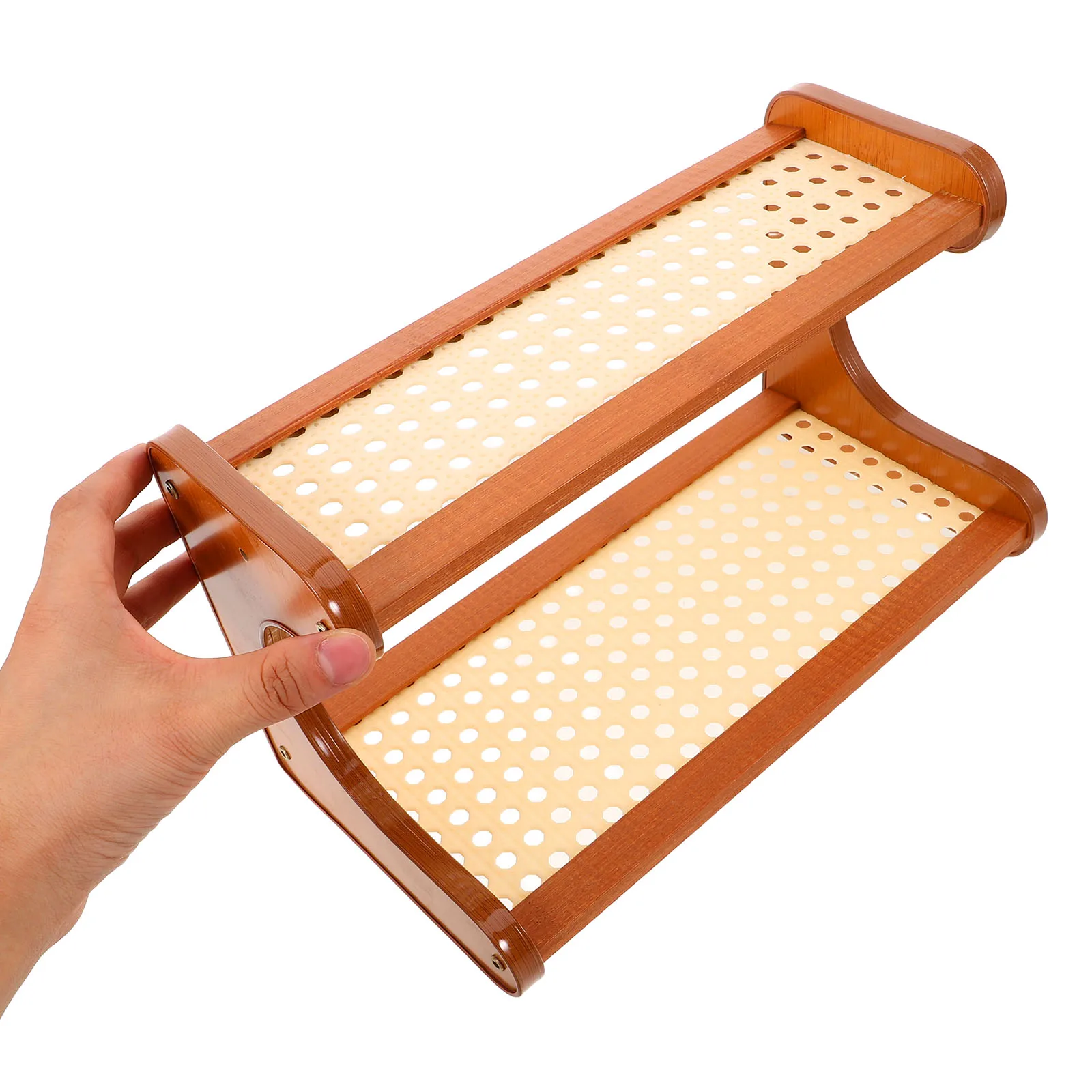 

2 Tier Bamboo Desktop Organizer Rack: Space-Saving Corner Shelf For Desk Storage Rustic Wood Design Multi-Functional Office