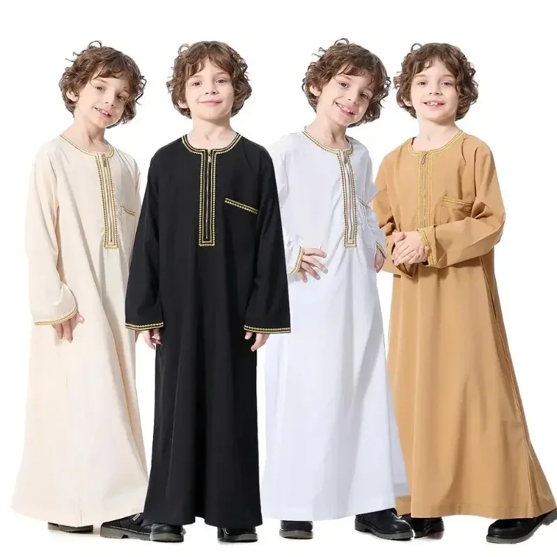 Crianças muçulmanas abaya jubba thobe menino vestido longo islâmico ramadan crianças caftan robe dubai árabe kaftan arábia saudita serviço de adoração