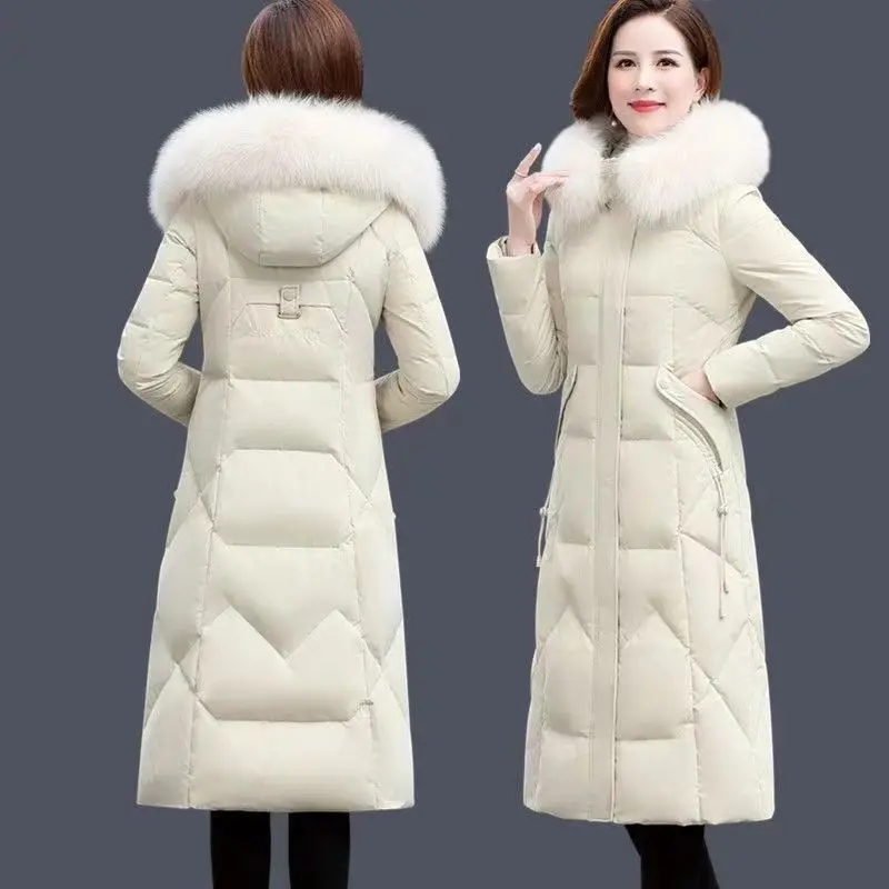 Abrigo coreano de algodón para mujer, Parkas largas acolchadas de invierno, chaqueta acolchada de algodón con capucha gruesa y cálida, abrigo con cremallera, novedad de 2024