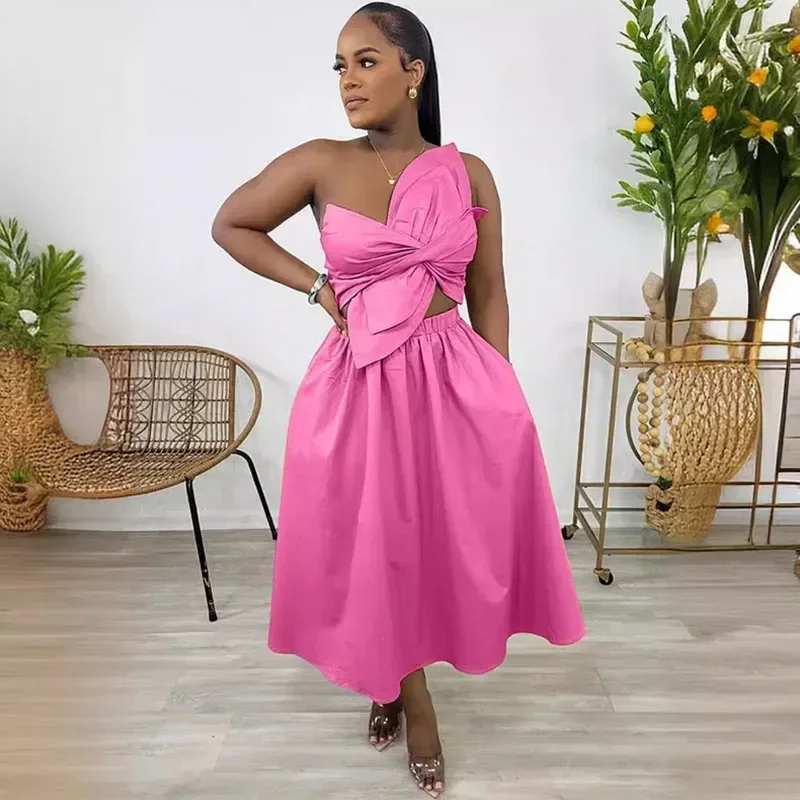 

Elegant Draped Big Bow Strapless Party Long Dresses for Women Sleeveless High Waisted A-Line Prom Club Birthday Dress Vestidos