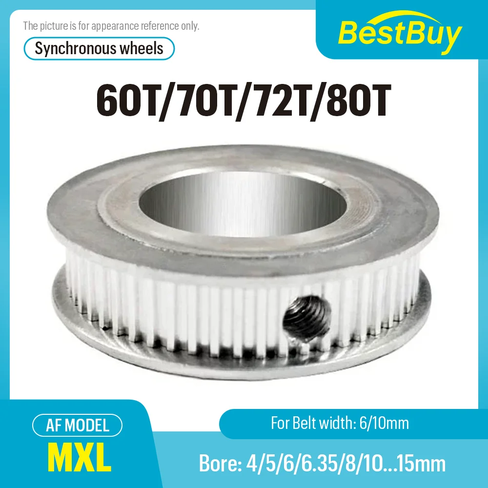 AF Type 60T/70T/72T/80 Teeth MXL Timing Pulley Bore 4/5/6/6.35-15mm for 6/10mm Width Belt Used In Linear Pulley