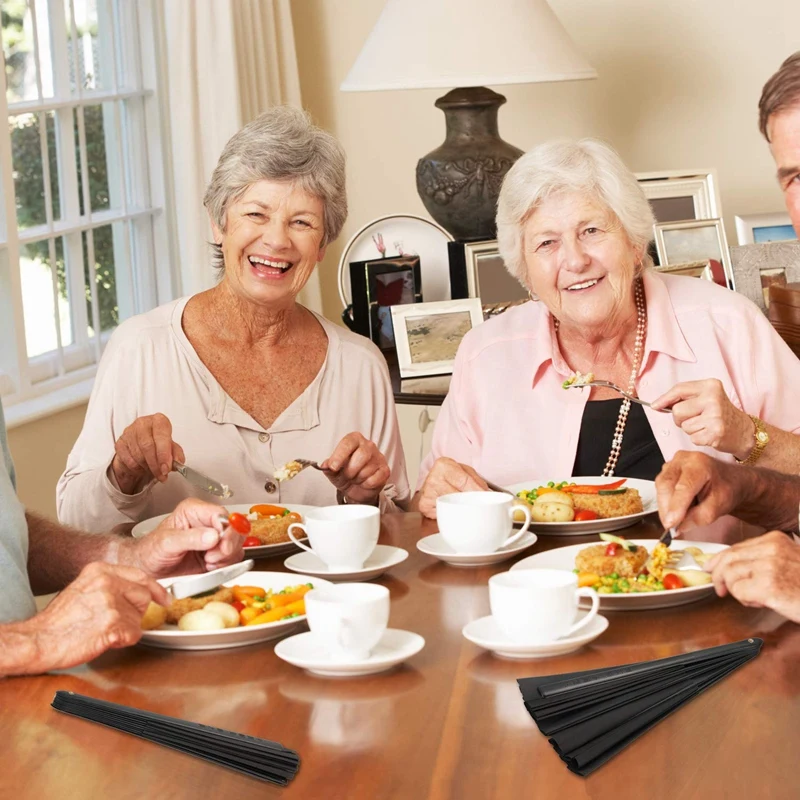 النايلون القماش يده للطي مروحة ، الصينية الكونغ فو تاي تشي مروحة ، أسود الديكور ، كبير للطي مروحة اليد ، 20 قطعة