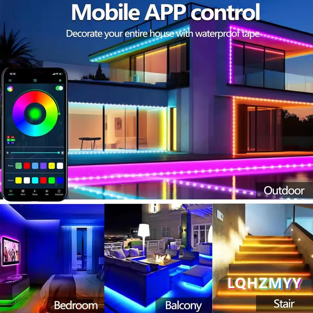 1 Rolle RGB-Farbwechsel-Neon-LED-Lichtstreifen, mit weißem 24-Tasten-Multifunktionscontroller, Bluetooth-Tonabnahmefunktion, App-Steuerung, geeignet für TV- und Computer-Hintergrundbeleuchtung, Gaming, Ferienhaus und S – Detail 10