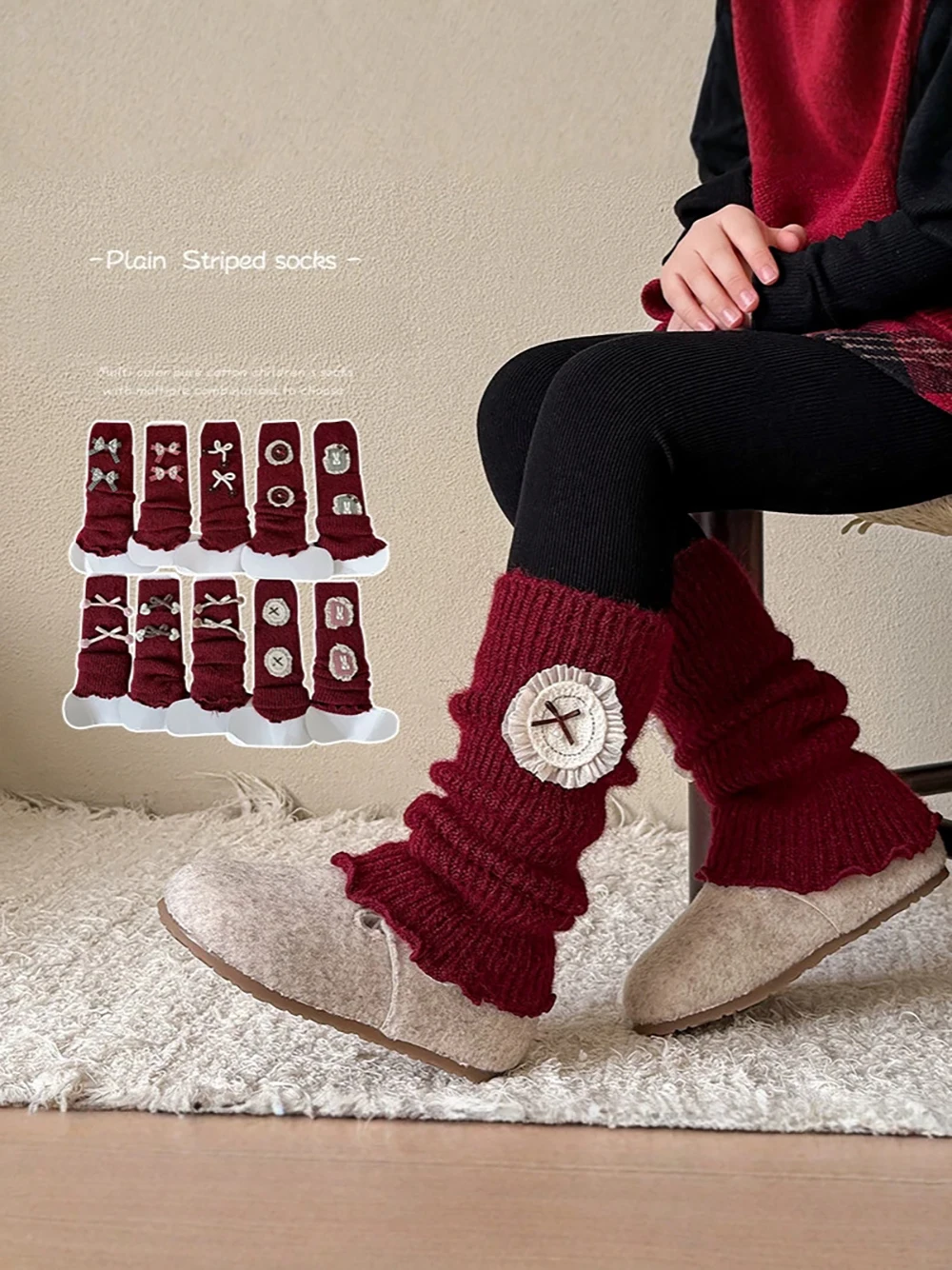 Christmas Bow Leg Warmers 3-8T Autumn Kids' Leg Warmers Bunny Girls Sock Sleeves Sweet Red Girls' Leg Warmers