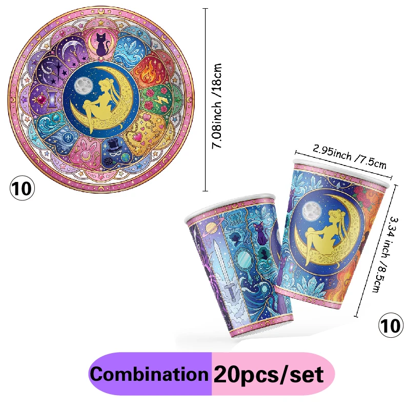 Bunte Sailor Moon Themen-Pappteller, Becher und Strohhalme im Cartoon-Stil für Familienfeiern, Geburtstagspartys und Geschenksets – Detail 20