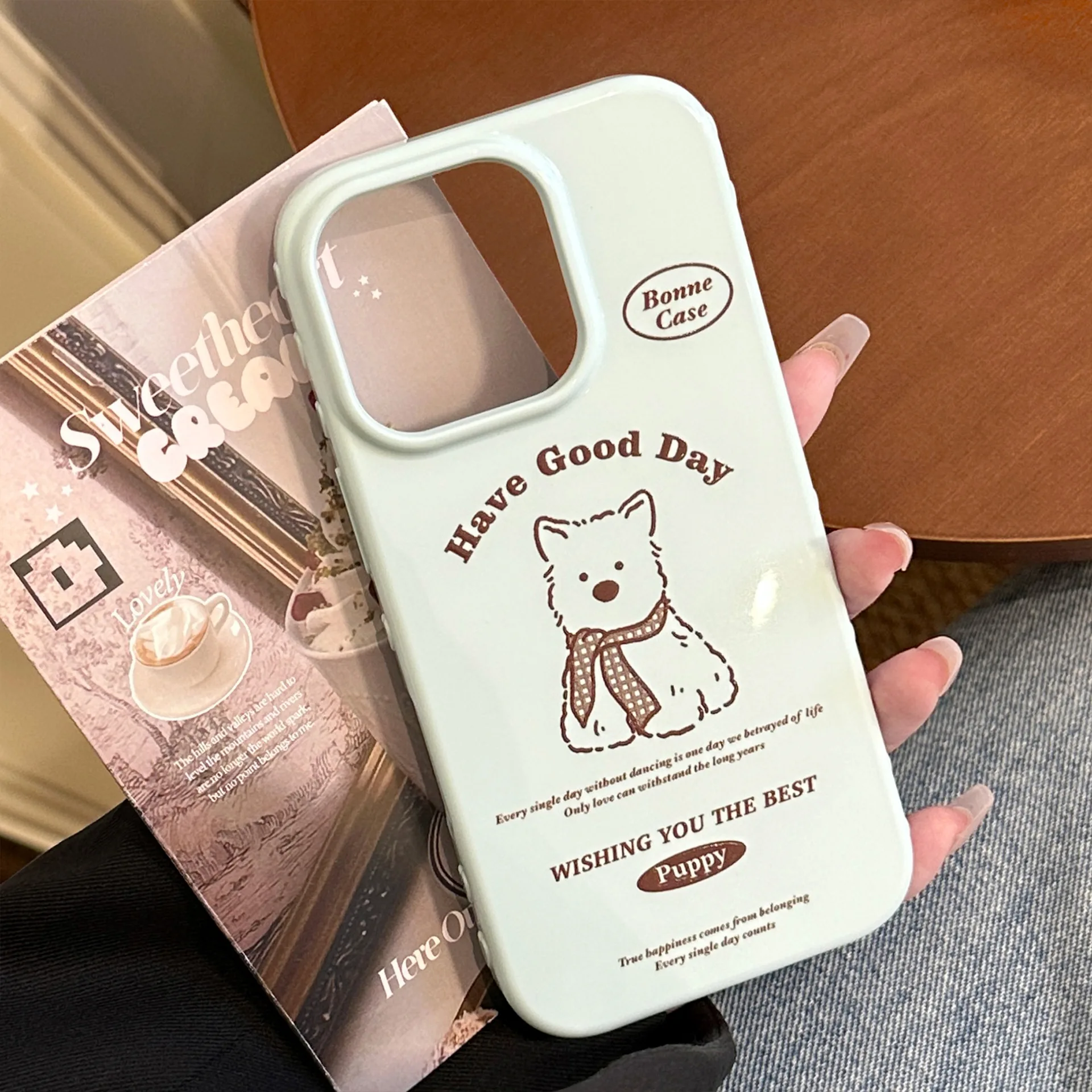 Luxury English Letters Cartoon Puppy Pattern Phone Case For iPhone 17 16 15 14 13 12 Pro Max Shockproof Protective Soft Cover
